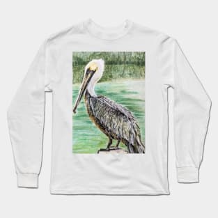 Pelican, color pencil illustration Long Sleeve T-Shirt